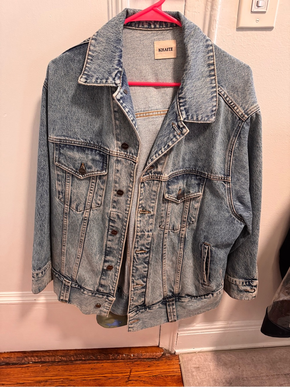 KHAITE Light Wash Denim Jacket with Button-Front